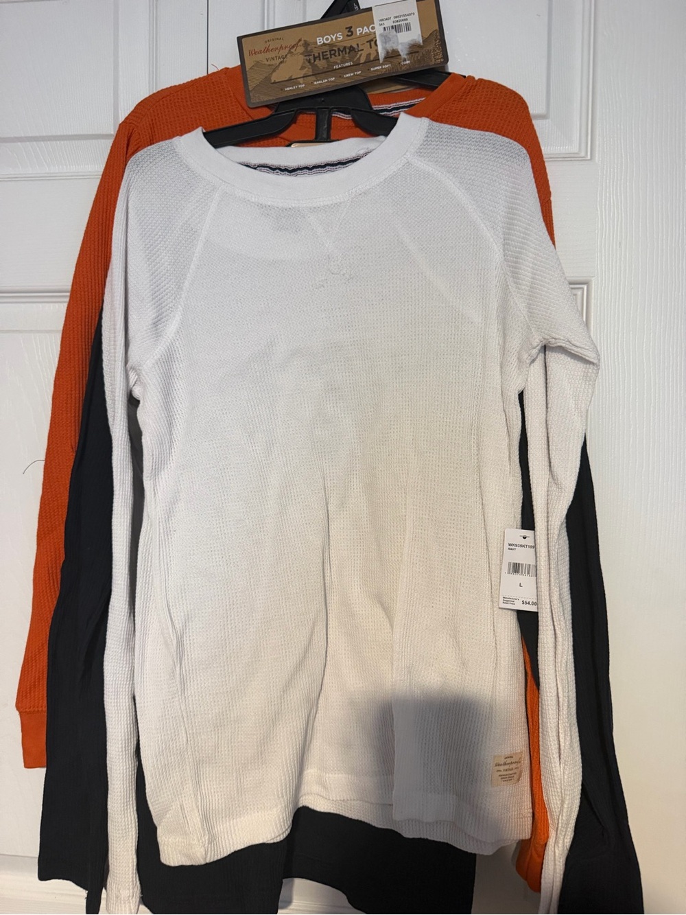 Weatherproof Boys Long Sleeve Thermal Tops - White, Orange & Black